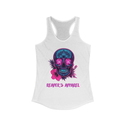 Women's Graphic Racerback Tank - Floral Skull Design