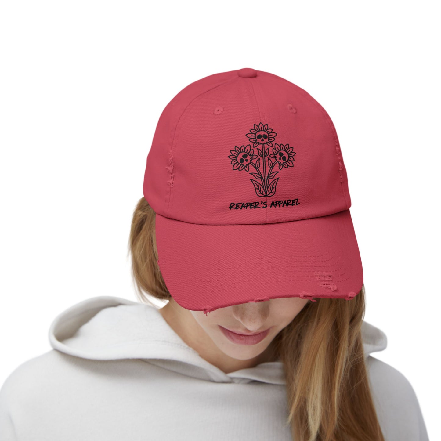 Distressed Cap with Floral Design - Reaper's Apparel
