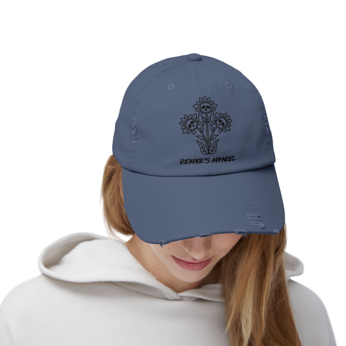 Distressed Cap with Floral Design - Reaper's Apparel