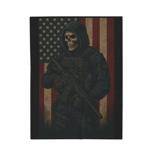 Cozy Velveteen Plush Blanket with Dark Warrior Design