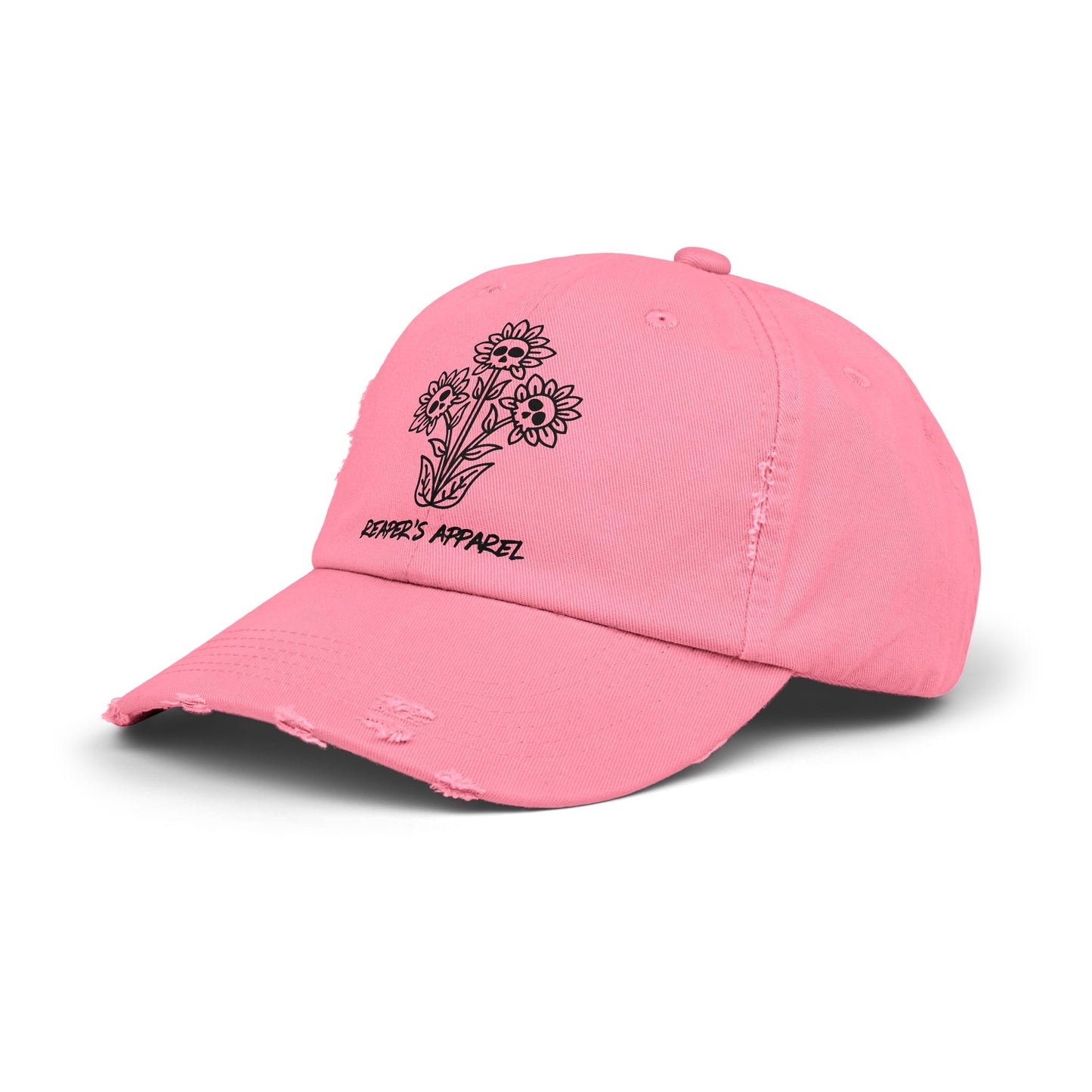 Distressed Cap with Floral Design - Reaper's Apparel