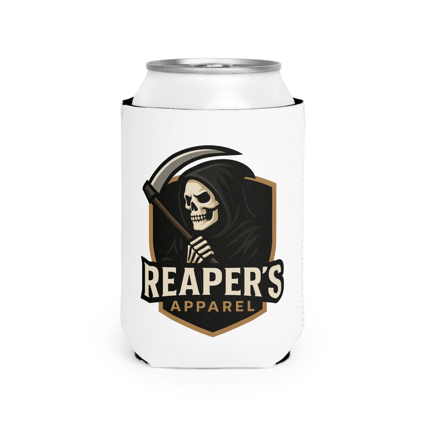 Skull-Themed Can Cooler Sleeve | Grim Precision, Reaper's Apparel