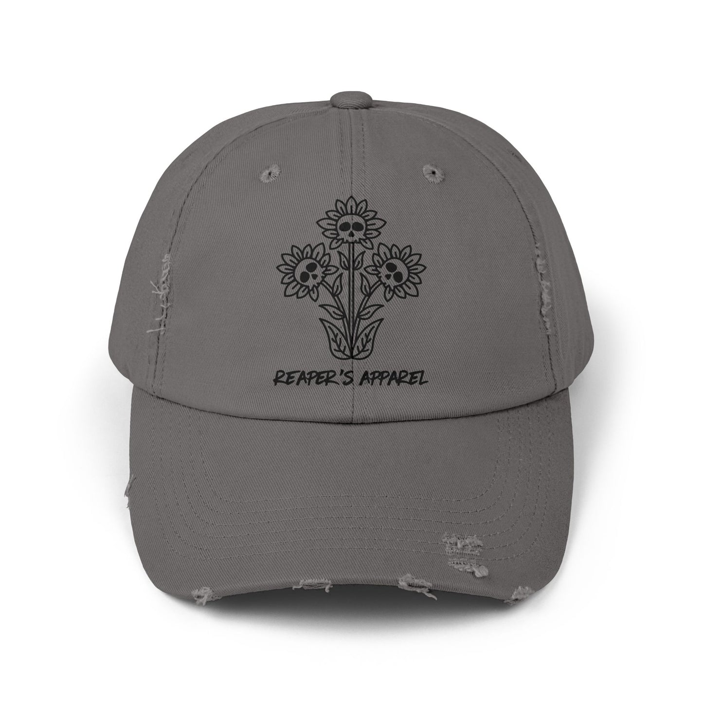 Distressed Cap with Floral Design - Reaper's Apparel