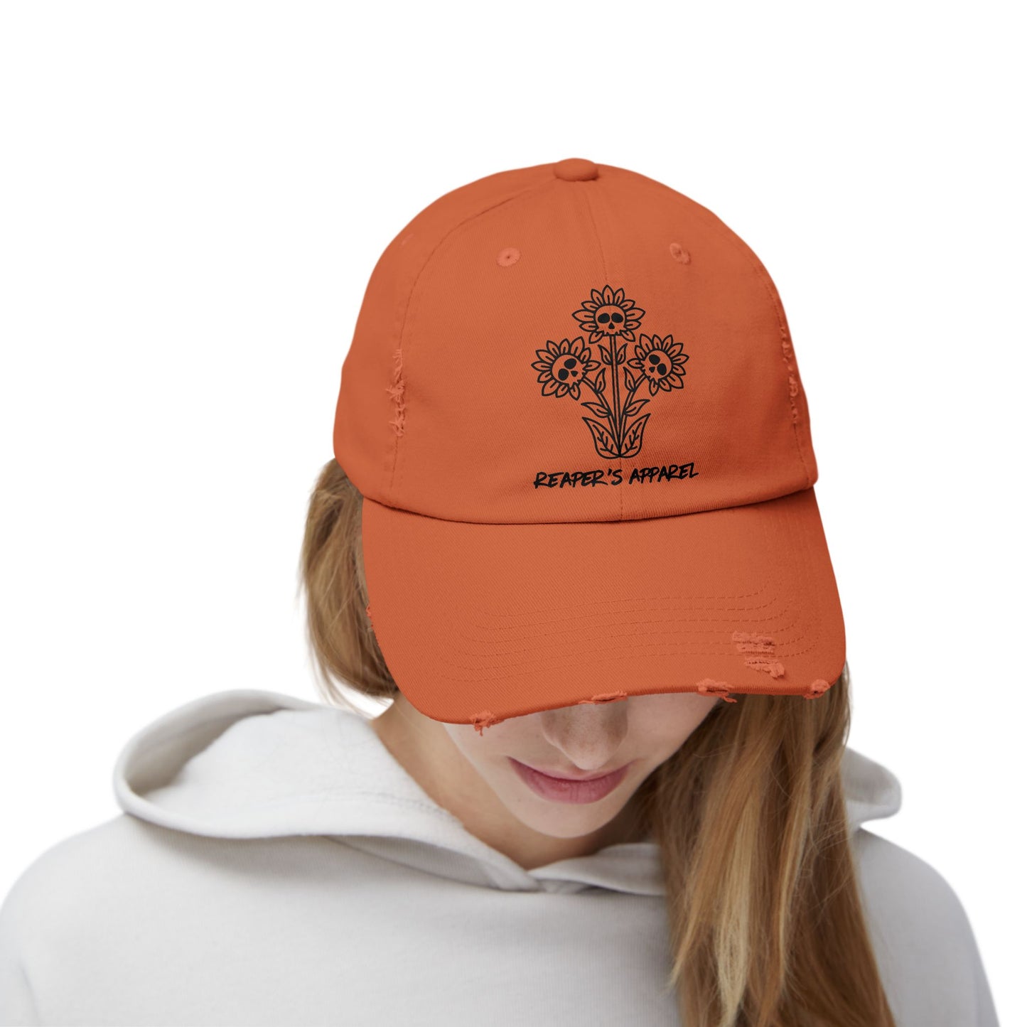 Distressed Cap with Floral Design - Reaper's Apparel