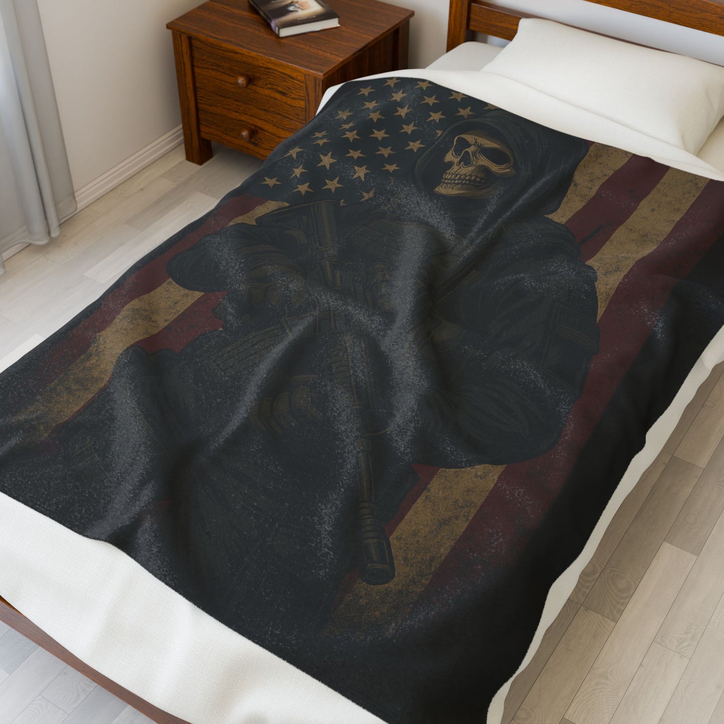 Cozy Velveteen Plush Blanket with Dark Warrior Design