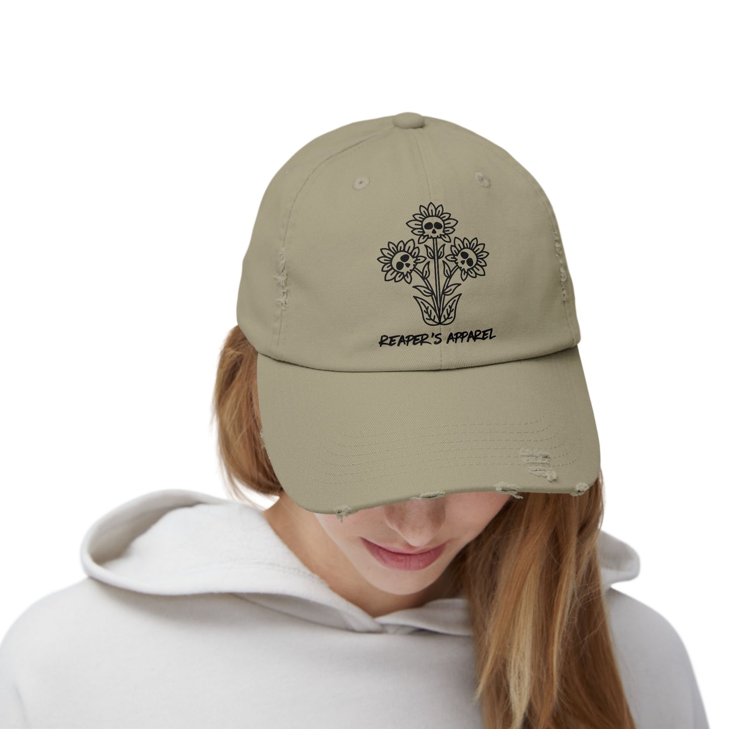 Distressed Cap with Floral Design - Reaper's Apparel