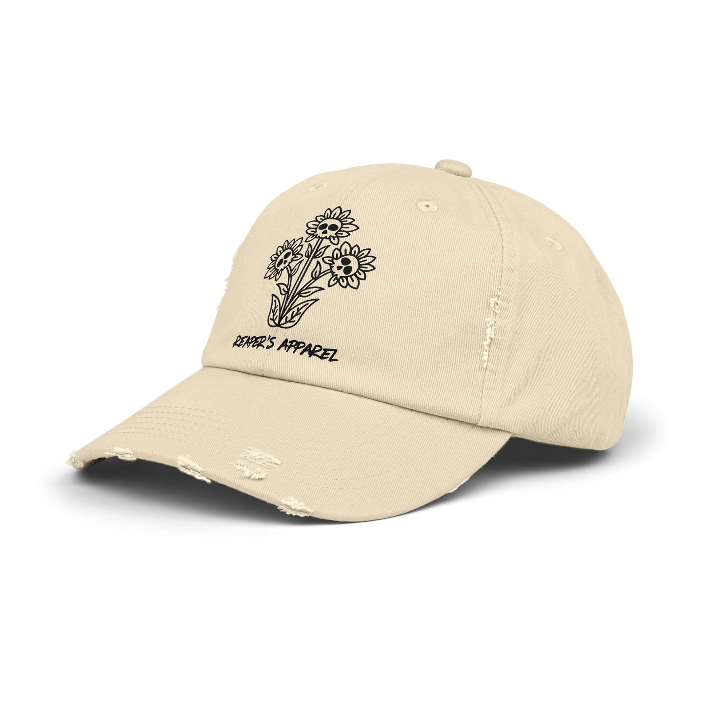Distressed Cap with Floral Design - Reaper's Apparel
