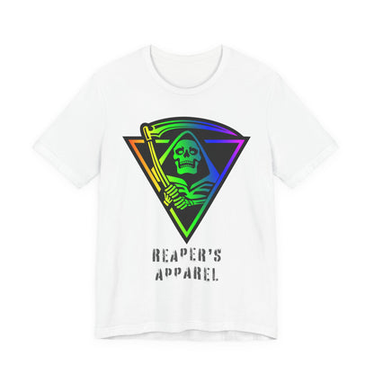 Rainbow Grim Reaper T-Shirt, Unisex Tee for Halloween, Spooky Vibe, Gothic Fashion, Grunge Style, Alternative Apparel