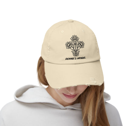 Distressed Cap with Floral Design - Reaper's Apparel