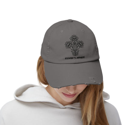 Distressed Cap with Floral Design - Reaper's Apparel