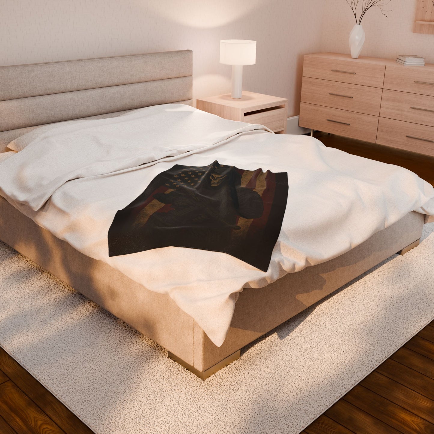 Cozy Velveteen Plush Blanket with Dark Warrior Design