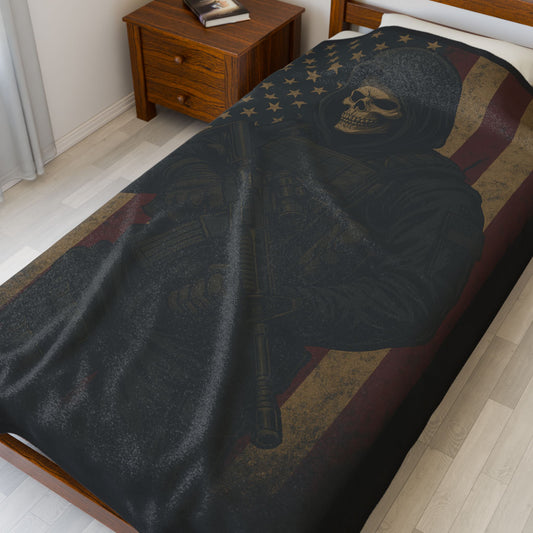 Cozy Velveteen Plush Blanket with Dark Warrior Design