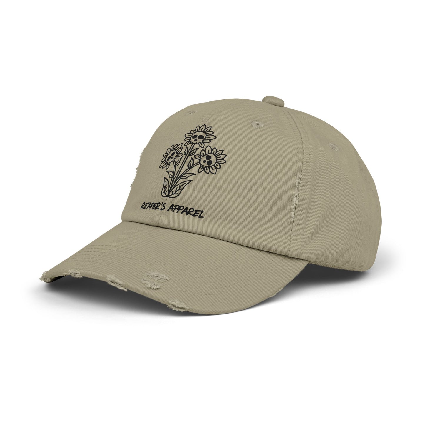 Distressed Cap with Floral Design - Reaper's Apparel