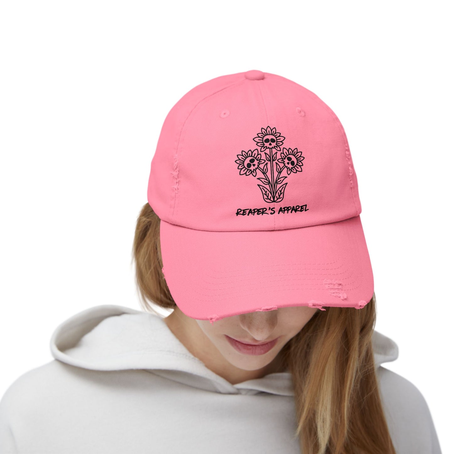 Distressed Cap with Floral Design - Reaper's Apparel
