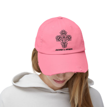 Distressed Cap with Floral Design - Reaper's Apparel