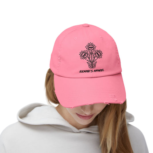 Distressed Cap with Floral Design - Reaper's Apparel