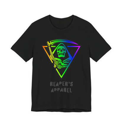 Rainbow Grim Reaper T-Shirt, Unisex Tee for Halloween, Spooky Vibe, Gothic Fashion, Grunge Style, Alternative Apparel