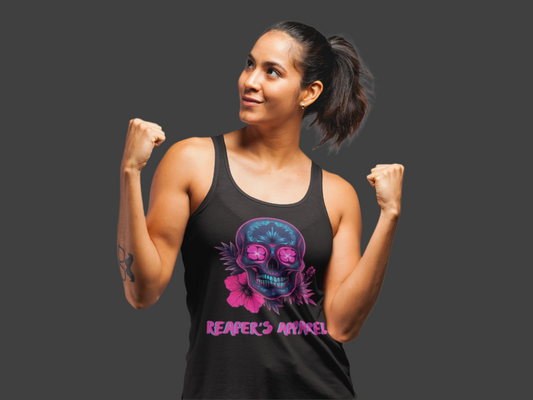 Women's Graphic Racerback Tank - Floral Skull Design