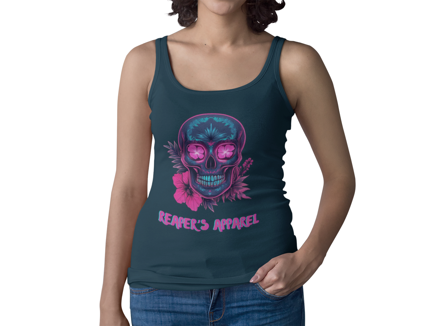 Women's Graphic Racerback Tank - Floral Skull Design
