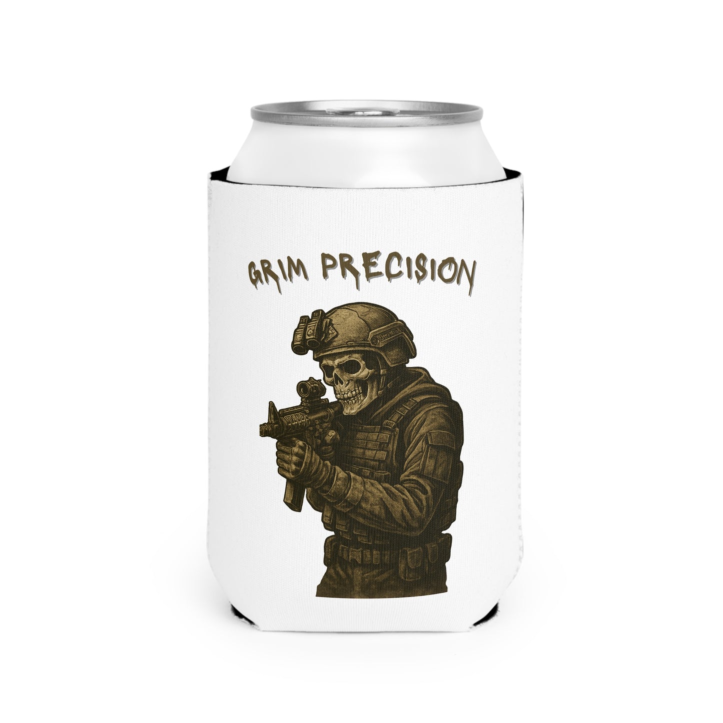 Skull-Themed Can Cooler Sleeve | Grim Precision, Reaper's Apparel