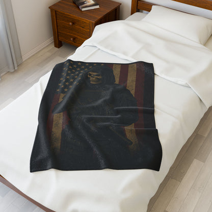 Cozy Velveteen Plush Blanket with Dark Warrior Design