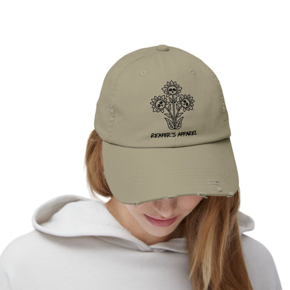 Distressed Cap with Floral Design - Reaper's Apparel